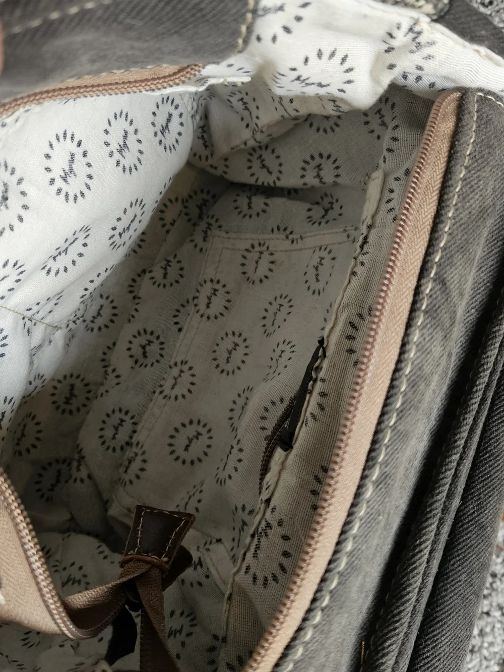Myra Bag Black and Cream Patterned Canvas Backpack, Pouch And Wallet